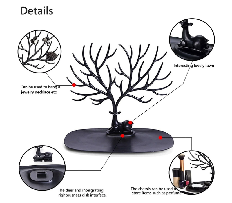 Elegant Deer Antler Jewelry Tree & Organizer Tray - Aesthetic Cosmetic Display