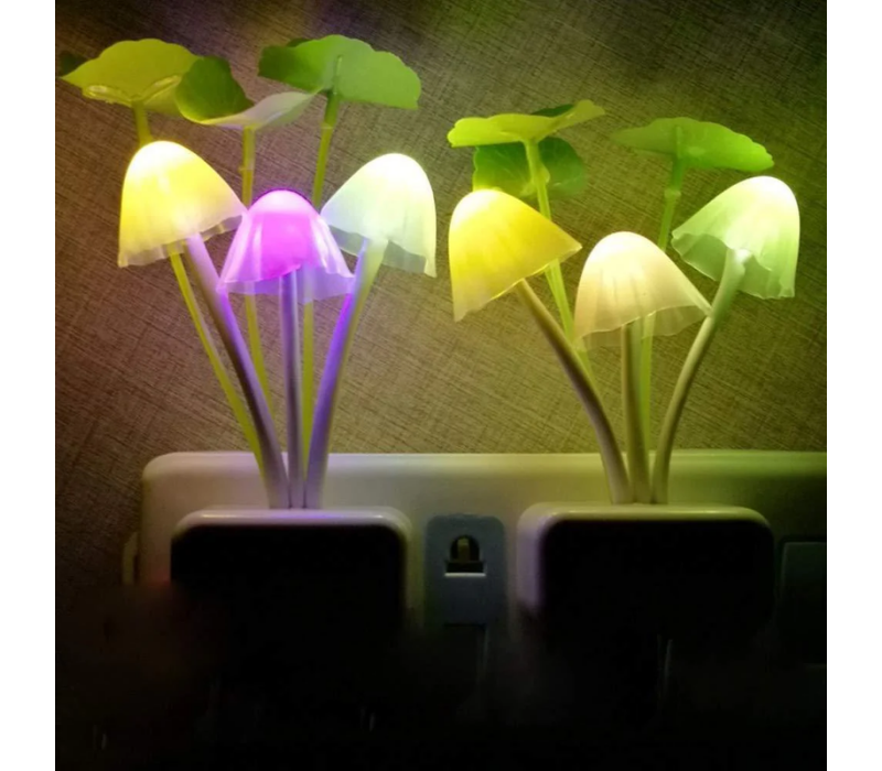 Smart Dusk-to-Dawn LED Mushroom Night Light - Color Changing Wall Plug Lamp