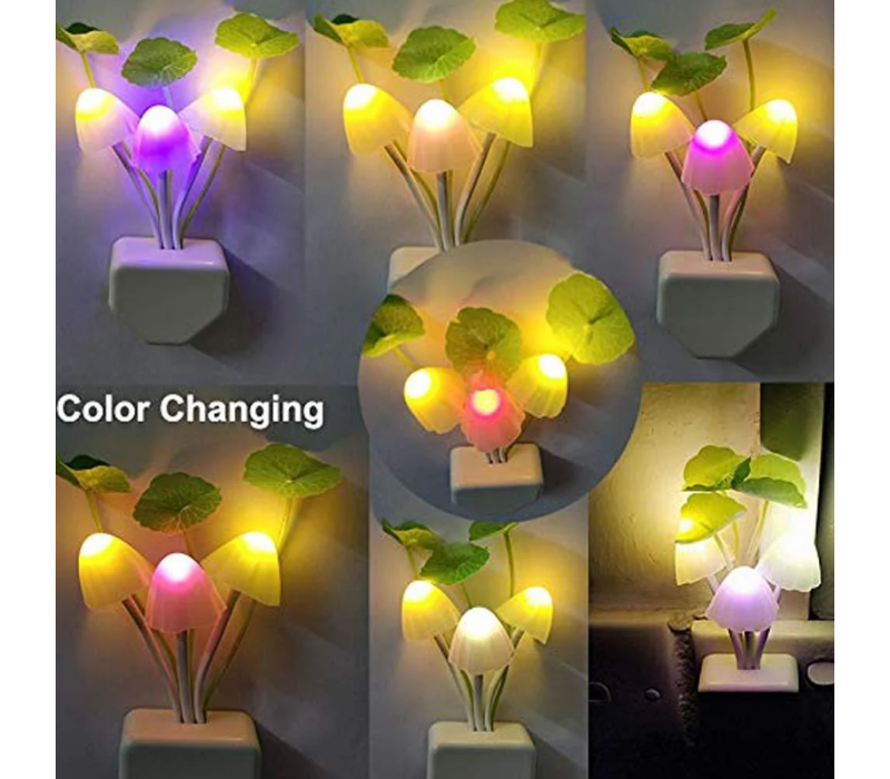 Smart Dusk-to-Dawn LED Mushroom Night Light - Color Changing Wall Plug Lamp