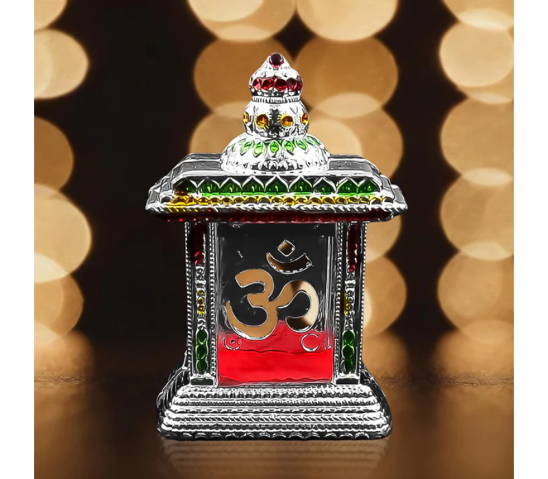 Premium Silver Plated Om Car Dashboard Temple