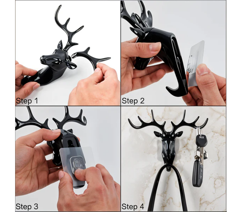 Elegant Deer Head Wall Hook - Self-Adhesive Antler Key Holder & Jewelry Organizer
