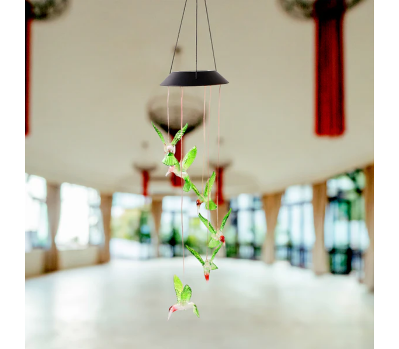 Solar Powered LED Hummingbird Wind Chime - Color Changing Outdoor Garden Decor