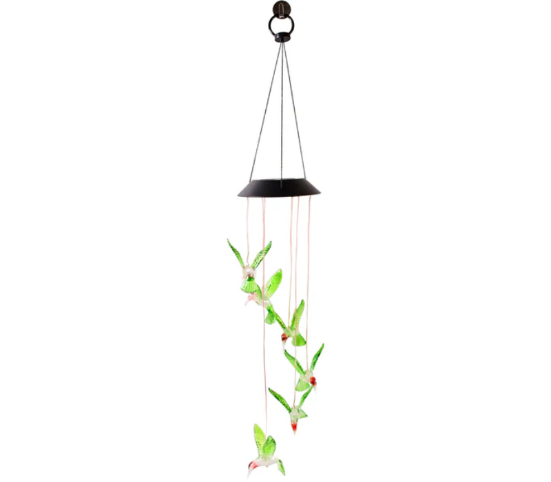Solar Powered LED Hummingbird Wind Chime - Color Changing Outdoor Garden Decor