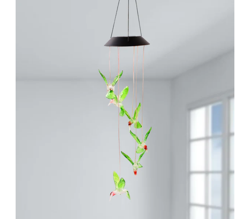 Solar Powered LED Hummingbird Wind Chime - Color Changing Outdoor Garden Decor